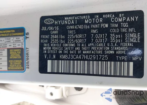 2017 Hyundai Tucson Se from USA, damaged, VIN KM8J3CA47HU291725